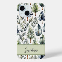 Gepersonaliseerde Elegante Salie Green Fir Tree iPhone 15 Case