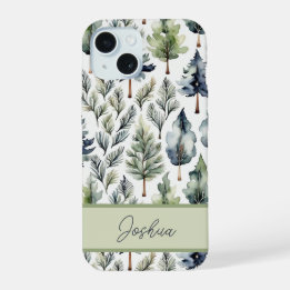 Gepersonaliseerde Elegante Salie Green Fir Tree iPhone 15 Case