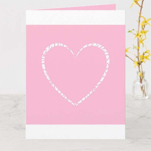 Gepersonaliseerde Elegante, Schattigee Roze Hart V Kaart (Gele Bloem)