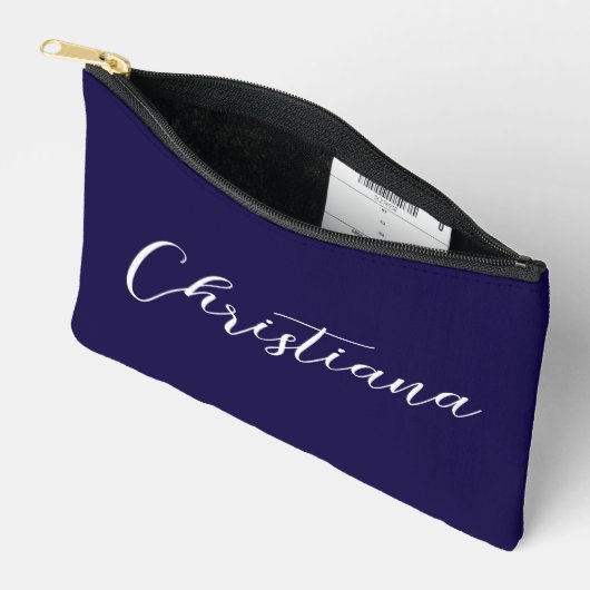 Gepersonaliseerde Elegante Script Typografie Navy Etui (Open)