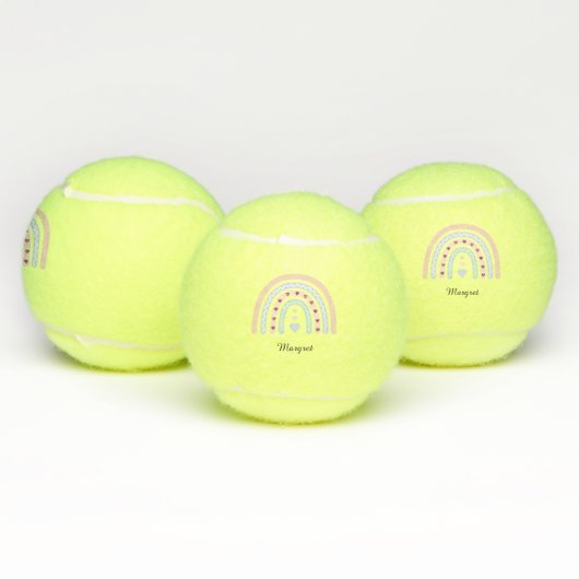 Gepersonaliseerde elegante scriptnaam Groovy Rainb Tennisballen (Multi)