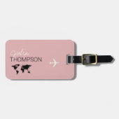 Gepersonaliseerde Elegante stoffige-roze vliegreis Bagagelabel (Voorkant horizontaal)