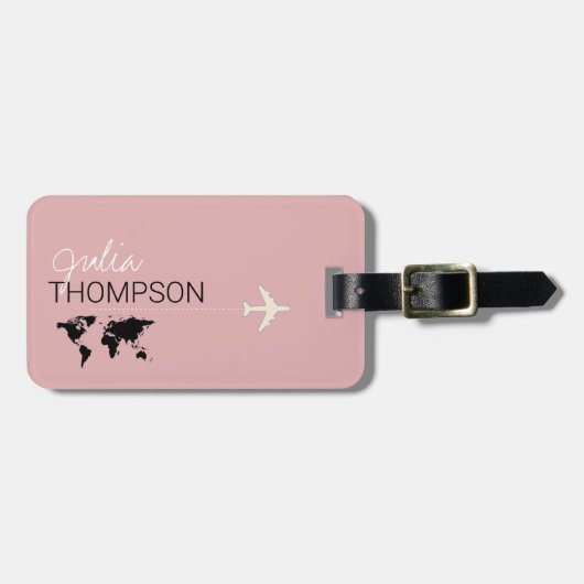 Gepersonaliseerde Elegante stoffige-roze vliegreis Bagagelabel (Voorkant horizontaal)