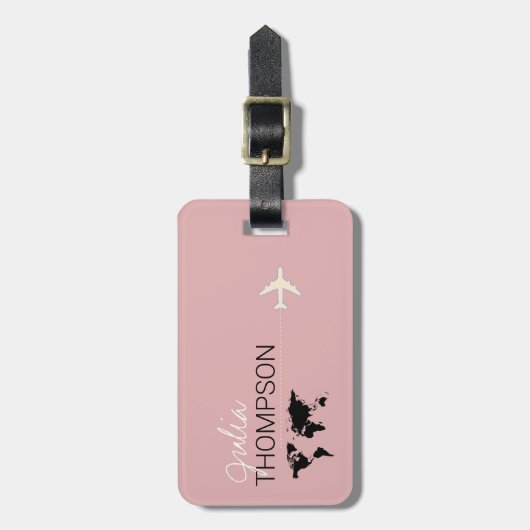 Gepersonaliseerde Elegante stoffige-roze vliegreis Bagagelabel (Voorkant verticaal)