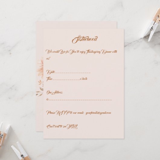 Gepersonaliseerde elegante Thanksgiving vermakelij Kaart (Voorkant / Achterkant in situ)