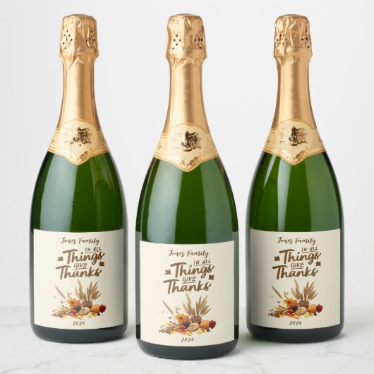 Gepersonaliseerde elegante Thanksgiving vermakelij Sparkling Wijnetiket (Flessen)