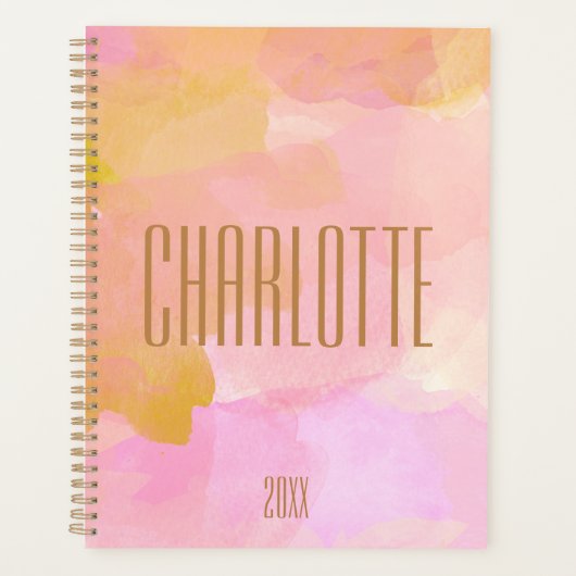 Gepersonaliseerde Elegante Waterverf Blush Undated Planner (Voorkant)