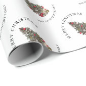 Gepersonaliseerde Elegante Waterverf Kerstboom Cadeaupapier (Rol Hoek)