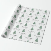 Gepersonaliseerde Elegante Waterverf Kerstboom Cadeaupapier (Uitgerold)