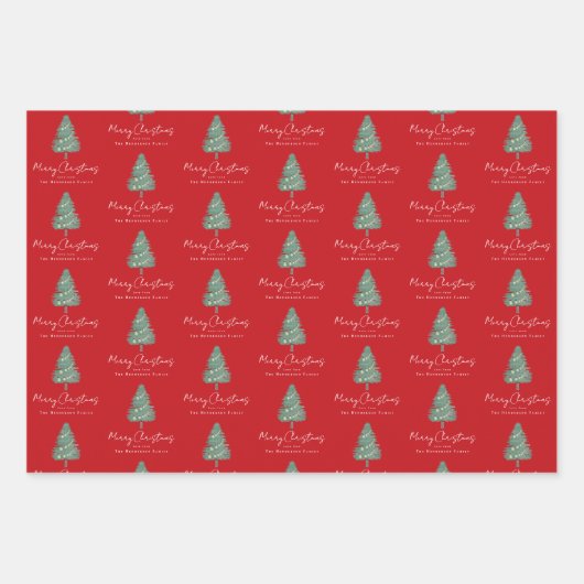 Gepersonaliseerde Elegante Waterverf Kerstboom Inpakpapier Vel (Voorkant 3)
