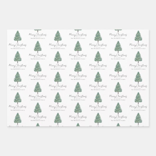 Gepersonaliseerde Elegante Waterverf Kerstboom Inpakpapier Vel (Voorkant)