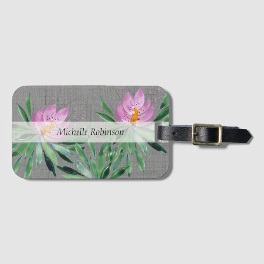 Gepersonaliseerde Elegante Waterverf Lotus Flower Bagagelabel (Voorkant (horizontaal))
