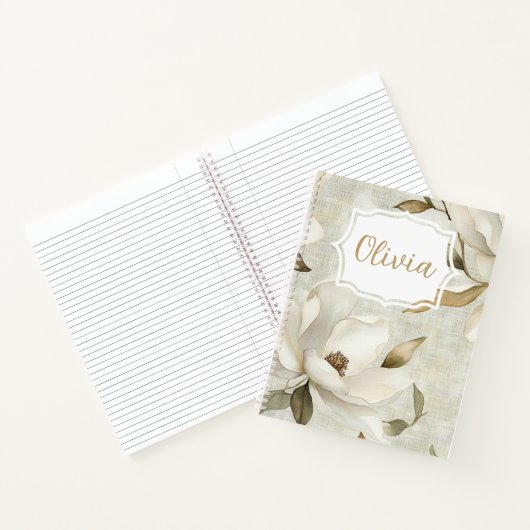 Gepersonaliseerde Elegante Waterverf Magnolia's Notitieboek (Binnen)