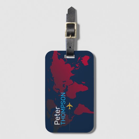Gepersonaliseerde elegante wereldkaart reizen bagagelabel (Voorkant (verticaal))