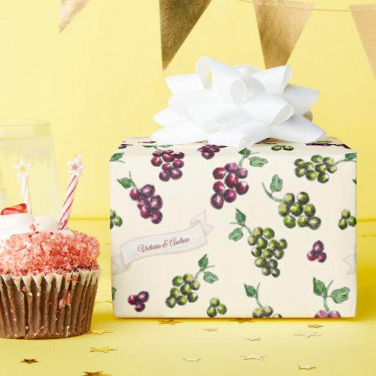 Gepersonaliseerde Elegante Wijndruiven Unieke Wate Cadeaupapier (Verjaardagsfeest)