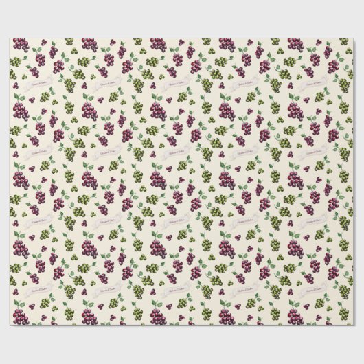 Gepersonaliseerde Elegante Wijndruiven Unieke Wate Cadeaupapier (Vlak)