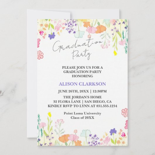 Gepersonaliseerde Elegante Wildflower Graduation P Kaart (Voorkant)