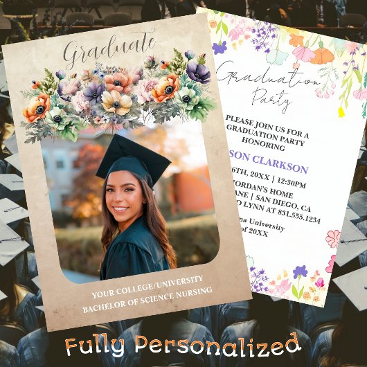 Gepersonaliseerde Elegante Wildflower Graduation P Kaart