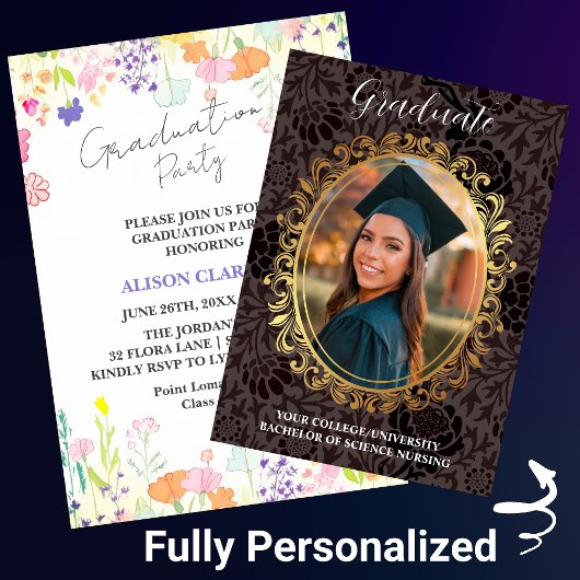 Gepersonaliseerde Elegante Wildflower Graduation P Kaart