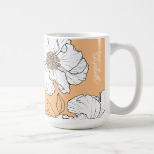 Gepersonaliseerde Elegante Witte Bloemen op Perzik Koffiemok
