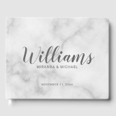 Gepersonaliseerde elegante witte marmeren bruiloft gastenboek (Voorkant)