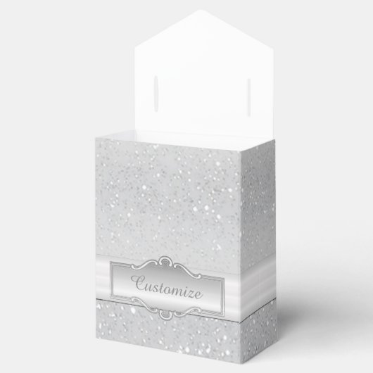 Gepersonaliseerde Elegante Zilveren Sparkle Favor  Bedankdoosjes (Geopend)