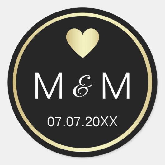 Gepersonaliseerde Elegante Zwart Goud & Hart Bruil Ronde Sticker (Voorkant)