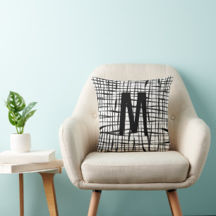 Gepersonaliseerde Elegante Zwart Wit Abstract Line Kussen