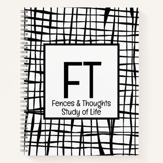 Gepersonaliseerde Elegante Zwart Wit Abstract Line Notitieboek (Voorkant)