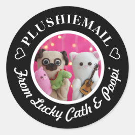 Gepersonaliseerde elegante zwarte foto mail stijlv ronde sticker