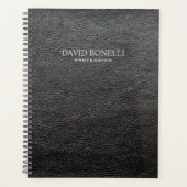 Gepersonaliseerde elegante zwarte leder-masculine planner (Voorkant)