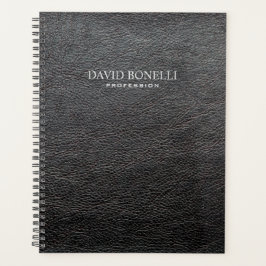 Gepersonaliseerde elegante zwarte leder-masculine planner