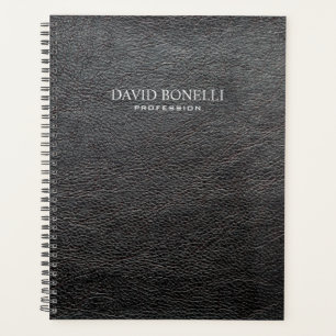 Gepersonaliseerde elegante zwarte leder-masculine planner