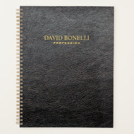 Gepersonaliseerde elegante zwarte leder-masculine planner