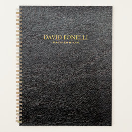 Gepersonaliseerde elegante zwarte leder-masculine planner