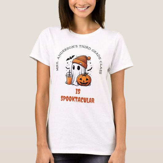 Gepersonaliseerde Elementaire Leraar Ghost Hallowe T-shirt (Voorkant)