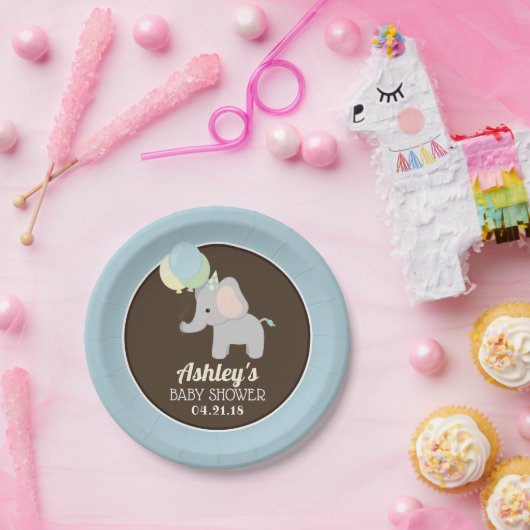 Gepersonaliseerde Elephant Baby shower Papieren Bo Papieren Bordje (Feest)