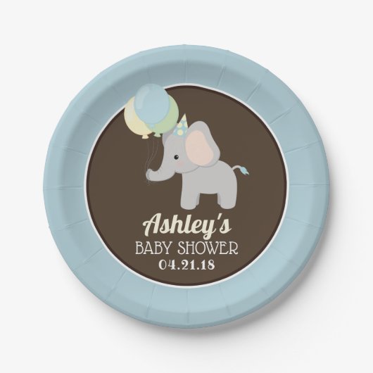 Gepersonaliseerde Elephant Baby shower Papieren Bo Papieren Bordje (Voorkant)