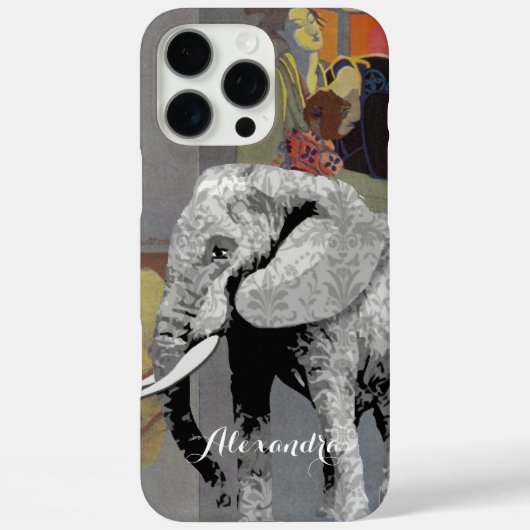 Gepersonaliseerde Elephant Damask Telefoonhoesje Case-Mate iPhone Case (Achterkant)