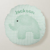 Gepersonaliseerde Elephant Green Play Gingham Nurs Rond Kussen (Voorkant)
