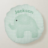 Gepersonaliseerde Elephant Green Play Gingham Nurs Rond Kussen (Achterkant)