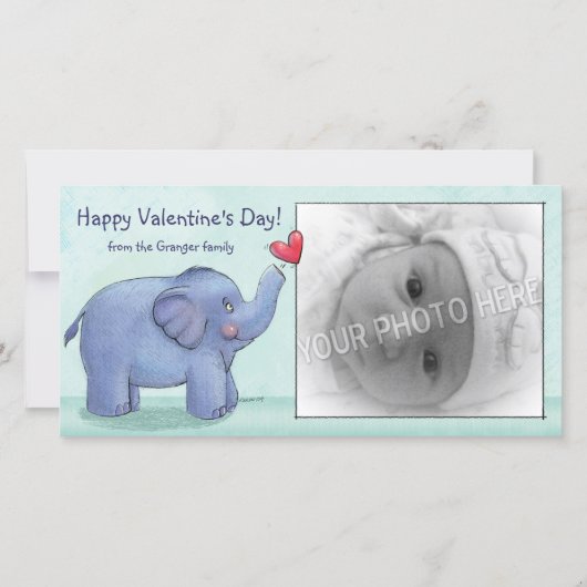 Gepersonaliseerde Elephant Valentijnsdag Fotokaart Feestdagenkaart (Voorkant)