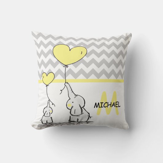 Gepersonaliseerde Elephant Yellow Gray Chevron Nur Kussen (Voorkant)