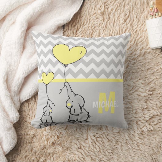 Gepersonaliseerde Elephant Yellow Gray Chevron Nur Kussen (Deken)