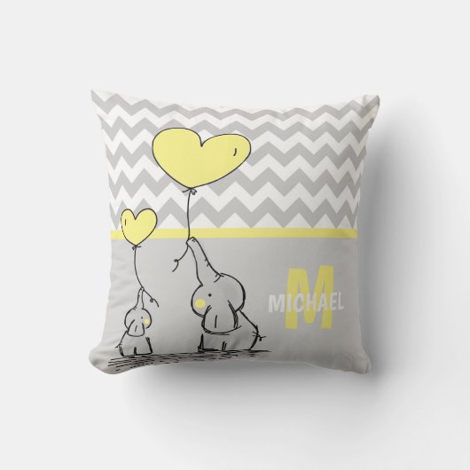 Gepersonaliseerde Elephant Yellow Gray Chevron Nur Kussen (Voorkant)