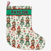 Gepersonaliseerde Elfen Kerst Grote Kerstsok (Voorkant)