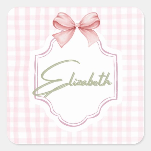 Gepersonaliseerde Elizabeth Baby Girl Nursery Ging Vierkante Sticker (Voorkant)