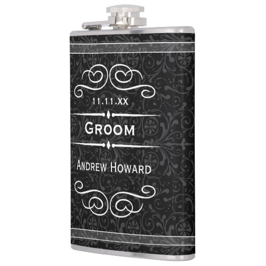 Gepersonaliseerde Elke Kleur  Bruidegom Trouwdatum Heupfles (Links)