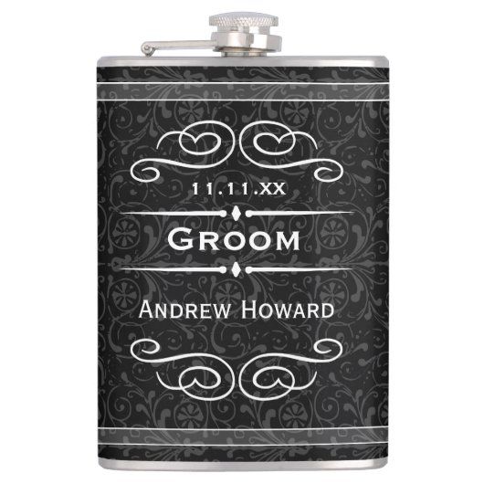 Gepersonaliseerde Elke Kleur  Bruidegom Trouwdatum Heupfles (Voorkant)