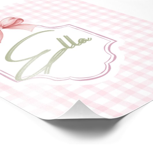 Gepersonaliseerde Ella Baby Girl Nursery Bow & Gin Foto Afdruk (Hoek)